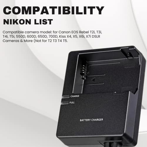 LP-E10 LC-E10 LC-E10C Battery Charger for Canon, Compatible 5108b002 Battery EOS 1100D 1200D 1300D 1500D 2000D 3000D 4000D kiss X50 X70 X80 X90 Rebel T3 T5 T6 T7 T100 - Thumbnail 5