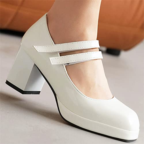 Betastella Women's Platform Block Heel Mary Janes Patent Leather Square Toe Ankle Strap Chunky Pumps3