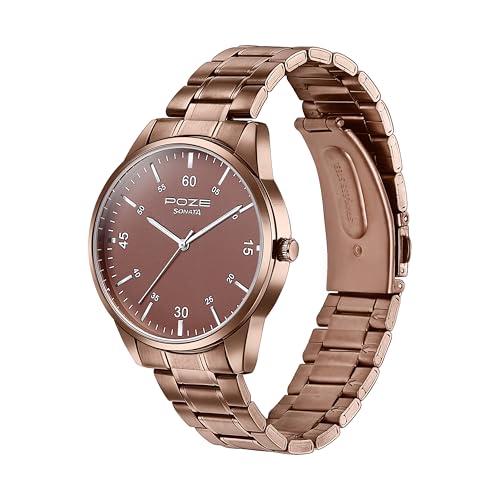 Image of Sonata Poze Quartz Analog Brown Dial Metal Strap Watch for Men