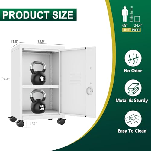 Image of PAOFIN Metal Locker Cabinet,Under Desk Metal Vertical Filing Cabinets with Shelf and Wheels for Home Office Organizer Letters, Employees, White (Required Assembly)