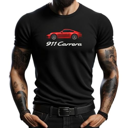 4people T-shirt noir Racing Fans 911 Carrera pour homme | Voiture de sport rouge | Style automobile | Vêtements décontractés pour amateurs de voitures, Noir...