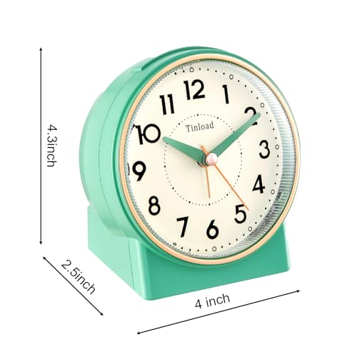 Image of Tinload 4.3 inch Retro Analog Alarm Clock, Vintage Decor, No Ticking Silent, Easy to Set, Gradual Rise Alarm, On /Off Switch on Side, Gentle Wake, Snooze, Lighted on Demand, Battery Operated, Retro Green