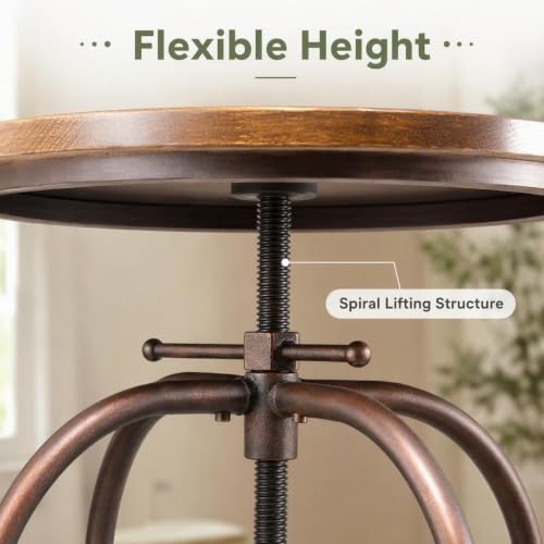 BOKKOLIK Vintage Bar Table Swivel Industrial Style Pub Table Kitchen Dining Tables Height Adjustable 37.4-45.3inch Coffee Table with Footrest - image 5