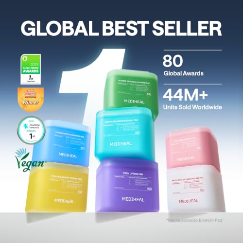 Image of MEDIHEAL Toner Pads 100 Count - Phyto Enzyme Clear Peeling - Exfoliating Peeling Pad with LHA & Papaya Enzyme - Helps Blackhead & Whitehead Removal - Dual-Textured Pad for Pore Care, Korean Skin Care