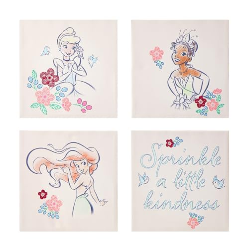 Disney Princess 4 Pack Square Canvas Wall Art Set,...