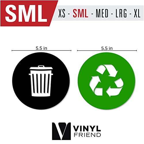 Recycle And Trash Sticker Vinyl Modern Logo (5.5" X 5.5" 1 Ea.) Symbol To Organize Trash Cans Or Garbage Containers And Walls - Small - Green And Black #TOP1