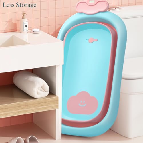 Image of Little Olive Baby Bath Tub with Temperature Display | Foldable and Antislip Design | Safe Plastic Tub for Infants and Toddlers (0 to 3 Years) | Pink and Blue