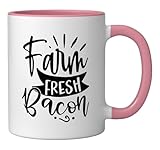 Farm Fresh Bacon Lover Foodie Typography Design Ceramic Mug, Pink/White
