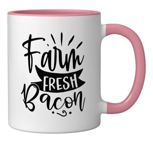 Farm Fresh Bacon Lover Foodie Typography Design Ceramic Mug, Pink/White