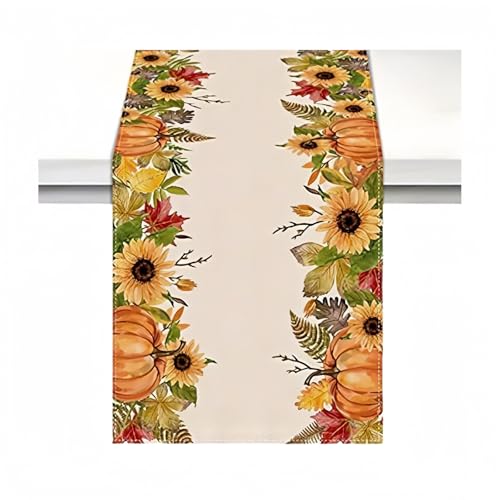 Camino para Mesa Lino Grueso 33X180Cm Calabaza De Halloween Crisantemo Otoño Sala De Estar Decoración De Mesa - Girasol