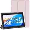 7 Inch Tablet with Case, Five Core Android 15 Tablets, 8GB RAM 32GB ROM 512GB Expand, 1024x600 IPS HD Display, 3500mAh,Dual Camera, USB C Tablet PCPink