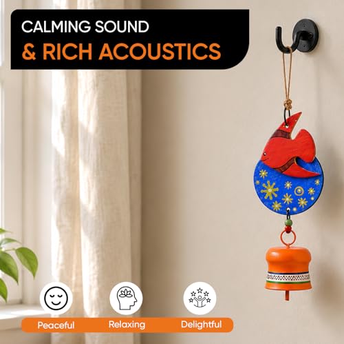 Image of Aakriti Art Creations Wooden Fish Wind Chime Small Multicolor | Handmade Wooden & Metal Windchime | Decorative Wind Chimes for Balcony, Garden, Living Room | Feng Shui Wind Chime Home Decor