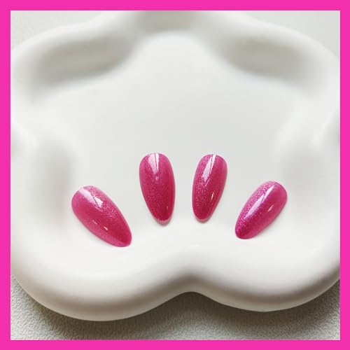 KKUUOO Pink Press on Nails Medium Almond Fake Nails Glossy False Nails with Glitter Design Artificial Nails Full Cover Acrylic Nails Stick on Nails Cute Press on Nails Glue on Nails for Women