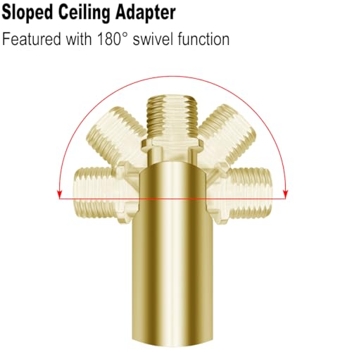 Image of M10 Threaded Extension Poles Lighting Fixture Downrods Stems & 180 Degrees Sloped Ceiling Adapter Kits for Pendant Light, Island Lighting, Chandeliers (Brass)
