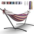EveryFun Double Hammock with Heavy-Duty Steel Stand,Portable,Easy Assembly,600lbs Weight Capacity,Suit for Indoor,Yard,Camping,or Outdoor-Rainbow