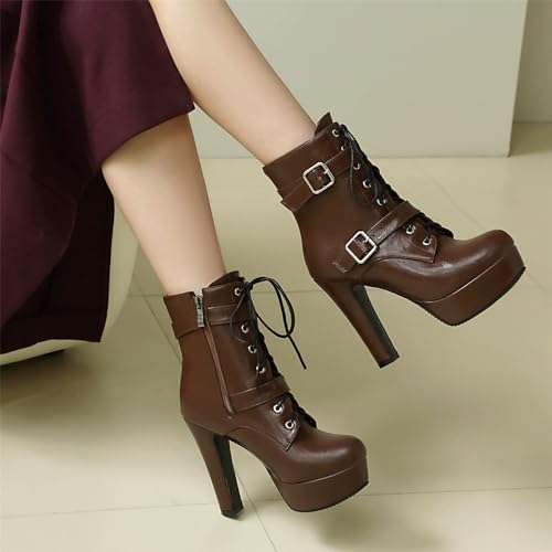 Image of FOREADA Goth Boots Chunky Heel Boot For Women Ankle Combat Booties Black Platform Bootie Buckle Rivets Punk Goth Shoes With Zipper