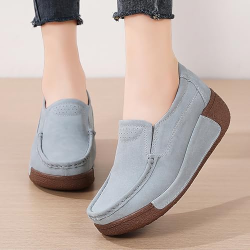 Image of YING LAN Women Slip On Loafers Comfort Suede Moccasins Wide Low Top Shoes