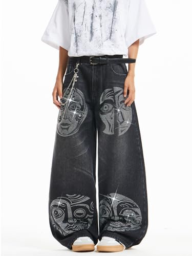 Image of DFGIGT Mens Baggy Jeans Wide Leg Denim Pants Y2k Loose Fit Streetwear | Hip Hop,Vintage 2000s,Jinco Jeans,Straight Leg,5 Pockets
