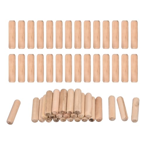 QUARKZMAN 60 Pcs Clavijas De Madera 10x40mm (0.39x1.57) Extremos Biselados Y Estriados Clavijas De Madera Dura Seca Para Muebles Y Estanterías De Carpintería