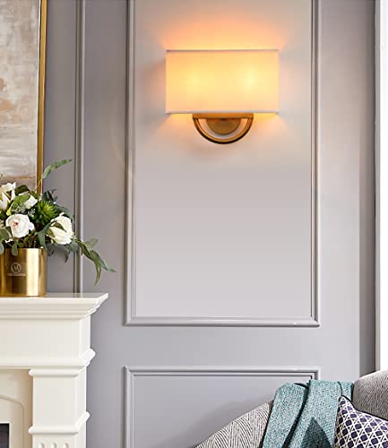 Yosoan Wall Sconce Indoor Night Bedside Fixture, Double-Head Vintage Industrial Wall Lamp White Square Textile Lamp Shade For Bedroom Living Room Corridor Study(Linen) #TOP2