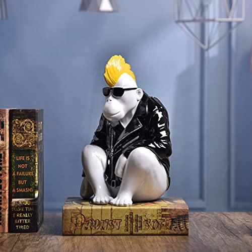 Micdecor - Cool Gorilla Route 66 Souvenir Desk Statue Rock & Roll Bar Statue Home Office Decor Polyresin Figurine Sculpture (Black) #TOP4