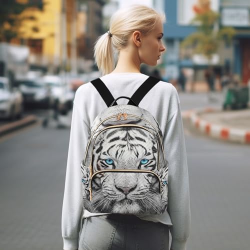 Image of White Tiger Animal Mini Backpack Fashion Backpack Purse for Women,Handbag Shoulder Bag Casual Daypack, Ladies Gift for College Work (M)
