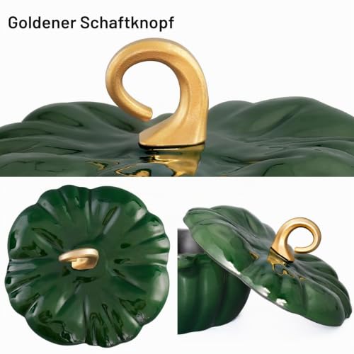 Flavehc Kürbis Dutch Oven Mit Deckel 3,8 Qt - Grün Emailliertes Gusseisen Topf für Brot Backen Mit Griffen – Ansicht 3