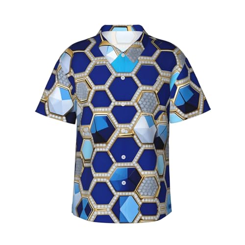 Prestazioni del prodotto: questa camicia blu con esagoni e diamanti è realizzata in tessuto di poliestere ultra morbido e confortevole, leggero, morbido e ti mantiene fresco e rilassato. Camicia da uomo con bottoni, colletto classico, vestibilità larga, chiusura con bottoni, maniche corte, tasca sul petto sinistra.