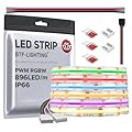 BTF-LIGHTING FCOB IP66 RGBW 3000K COB LED Strip 16.4FT DC24V Color Changing Flexible High Density Multicolor Light 12mm Width for Home Indoor Decor(No Adapter or Controller)