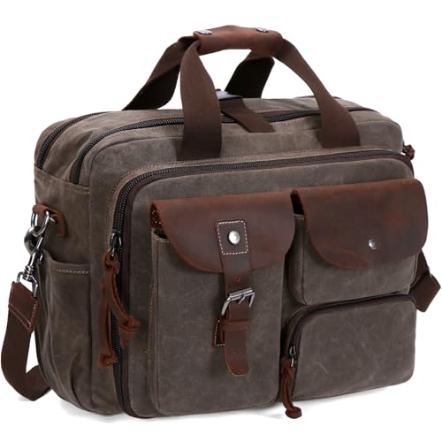 Laptop Bag Briefcase 17.3 Inch Messenger Bag for Men Waxed Canvas Office Carrying Shoulder Bag for Work Business