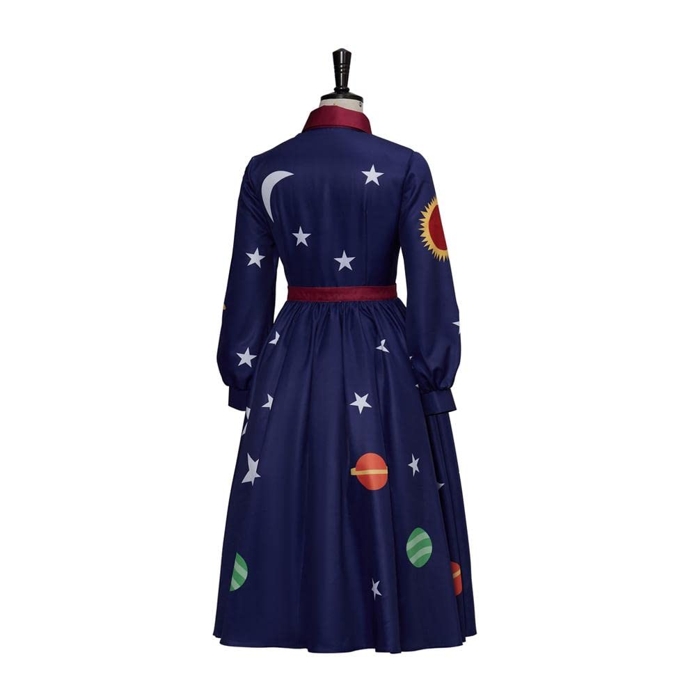 Magiczny autobus szkolny cosplay kostium pani frizzle układ słoneczny długie rękawy sukienka elegancka drukowana niebieska sukienka