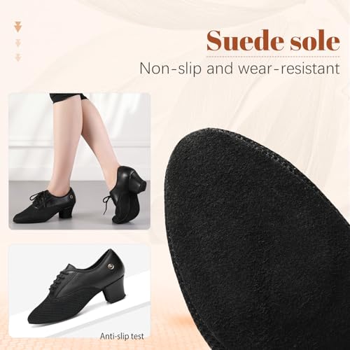 Women's Closed Toe Latin Dance Shoes Professional Salsa Modern Teaching Ballroom Practice Dance Shoes,Model RY-JTWX-Suede Sole-2" Heel3