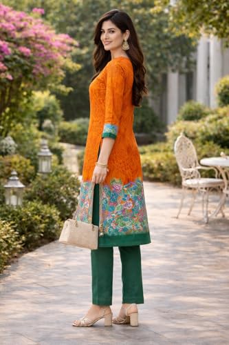 Image of Women's Cotton Blend Unstitched Kurti Set for Women | A-Line Style Dress Material | 2-Piece Traditional Ethnic Wear Suit Fabric