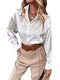 SheIn Women's Satin Long Sleeve Drop Shoulder Button Front Blouse Shirt Tops White M