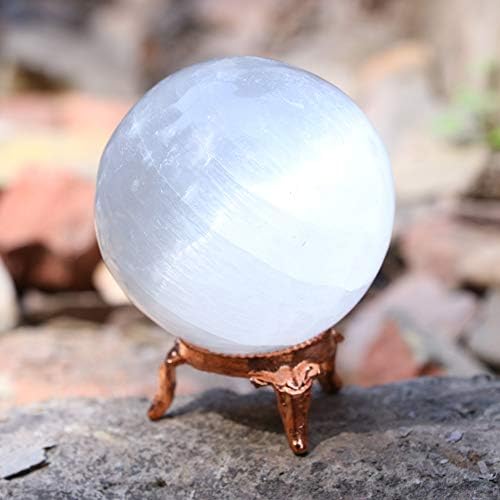 Zaicus 55 mm Selenite Sphere Ball with Metal Stand Gemstone Ball for Witchcraft and Decorative Balls Sculpture Figurine Home Decor Collection Gift Photography Crystal Sphere Decoration — view 7