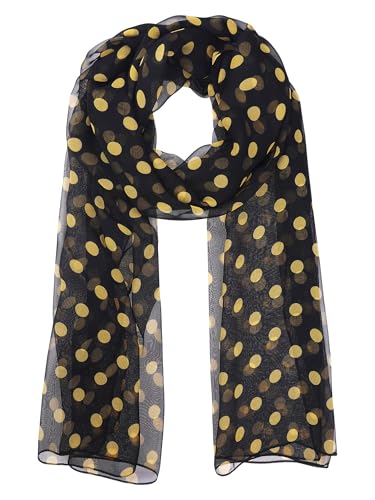 Women's 1950s Polka Dots Chiffon Scarf, Retro Lightweight Soft Sheer Long Head Wrap Shawl Scarves for All Season