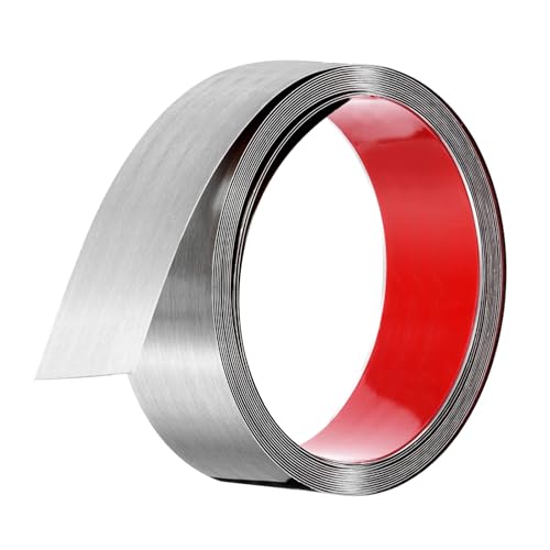 Bordure argentée autocollante acier inoxydable brossé 10m x 5,1cm