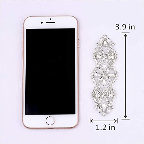 2 Pcs Bridal Wedding Applique Silver Crystals Rhinestones Beaded For Women Gown Evening Prom Clothes,2Pcs #TOP2