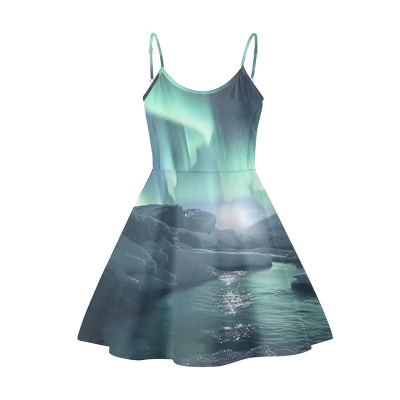 Image of Spaghetti Strap Midi Satin Dresses Summer Sleeveless Sundree Women Girl Beach Party Swing Dress