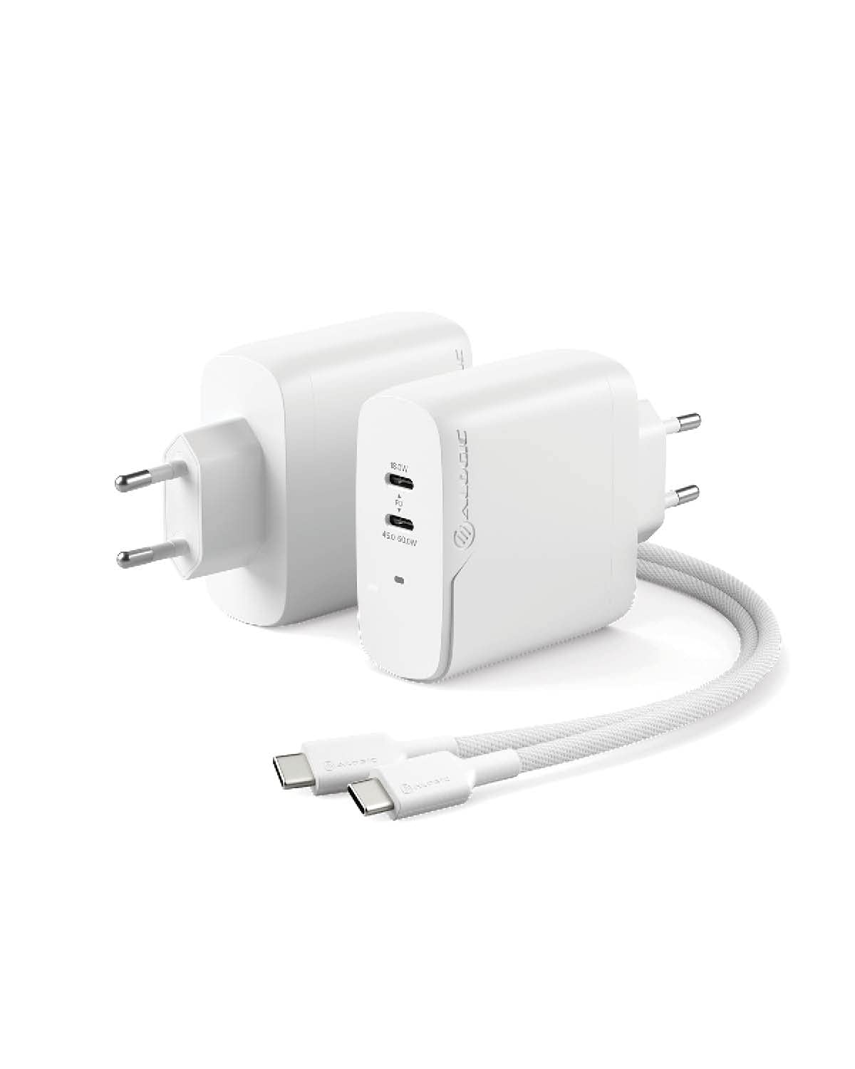 ALOGIC Dual USB C Cargador rápido de 2 Puertos de 63 W con tecnología GAN Fast y asignación dinámica de energía, Cargador Power Delivery 3.0 para MacBook / M1 Mac, iPad Pro, iPhone, Pixel y más