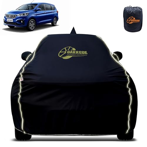Image of Reflector Waterproof Car Cover for Maruti Ertiga with Mirror & Antenna Pocket | All Weather Protection | Washable Fabric | Black Color