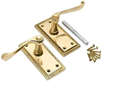 Golden Grace Georgian Lever Latch Door Handle in Premium Polished Brass Finish 1 Pair - 107mm x 48mm