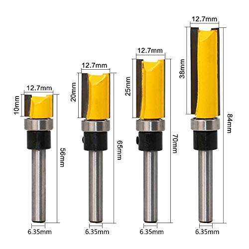 Meihejia 1/4 Inch Shank Pattern Flush Trim Router Bit Set (4 Sizes) #TOP3