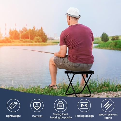 Image of Folding Stool Portable Mini Camping Stool with Carry Bag - Lightweight Foldable Outdoor Seat with Metal Frame and Fabric Top for Travel Fishing Hiking Garden Picnic (Black)