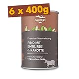 Alleinfuttermittel für Hunde SALiNGO Hundefutter nass Rind mit Ente, Reis & Karotte 6 x 410g