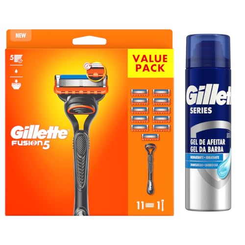Bundle of Gillette Fusion 5 Maquinilla de Afeitar Hombre + 11 Cuchillas de Recambio + Gillette Series Gel De Afeitar Hidratante Con Manteca De Cacao, 200ml (el embalaje puede variar)
