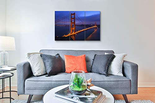 San Francisco Wall Art Decor - 3 Piece Set, Decorative Framed Golden Gate Bridge Canvas Art Multi Panel Split Prints For Living Room, Kitchen, Bedroom, Office & Home Decor Gift #TOP1