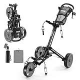 Tivor Lightweight Golf Push cart 3 Wheel,Foldable Golf Trolley for Adults and Junior with Ergonomic Adjustable Handle, Scorecard Holder, Umbrella Mount, Foot Brake, All-Terrain Wheels(Black)