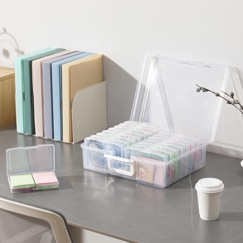 Image of PCA Photo Storage Box 4 inch x 6 inch With Handle - 16 Inner Keeper, Large Organizer, Clear Plastic Craft Case for Stickers, Stamps, Jigsaw, Vegetable Seeds