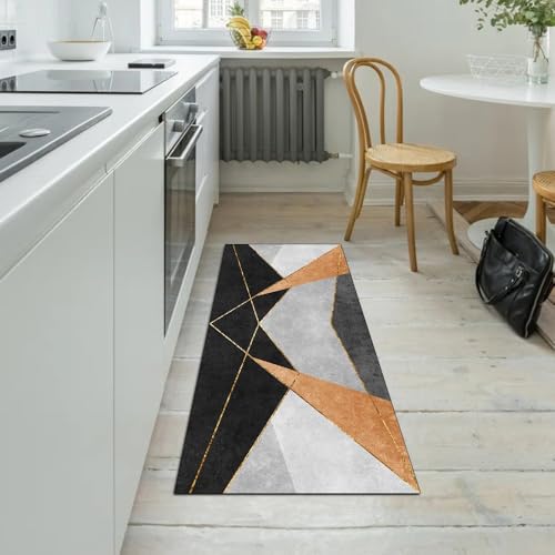 Alfombra de pasillo lavable de 100x120 cm con diseño patchwork naranja 5